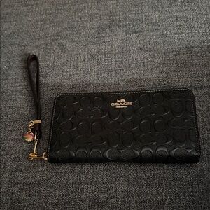 Coach Black Embossed Leather Wristlet